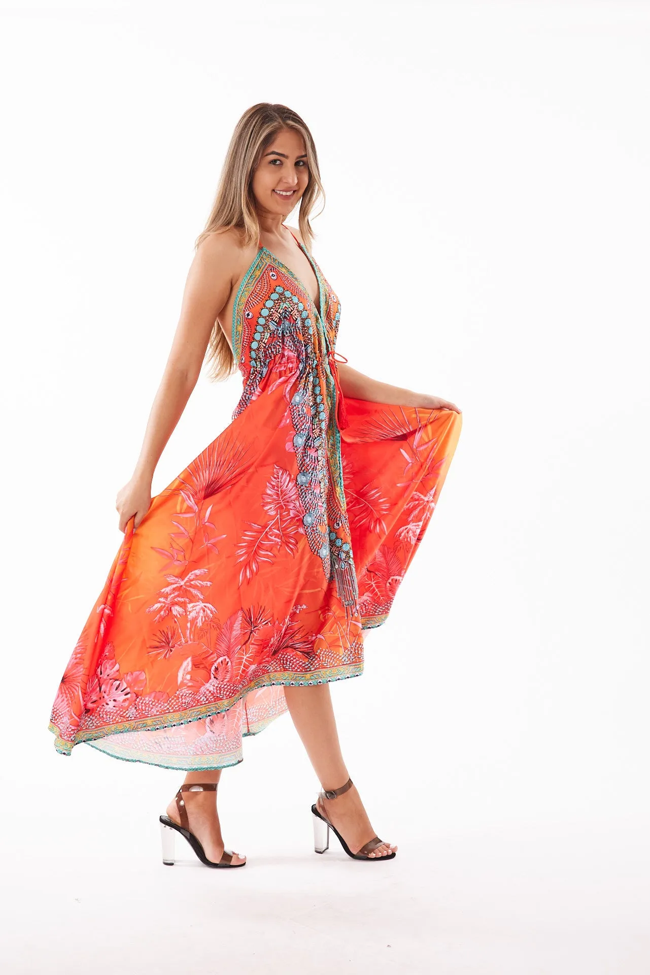 678 Halter floral dress. Dream colors!