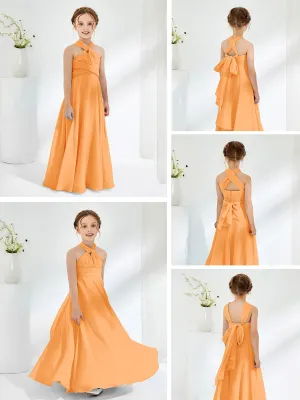 A-line Halter Neckline Sleeveless Junior Bridesmaid Dresses Orange
