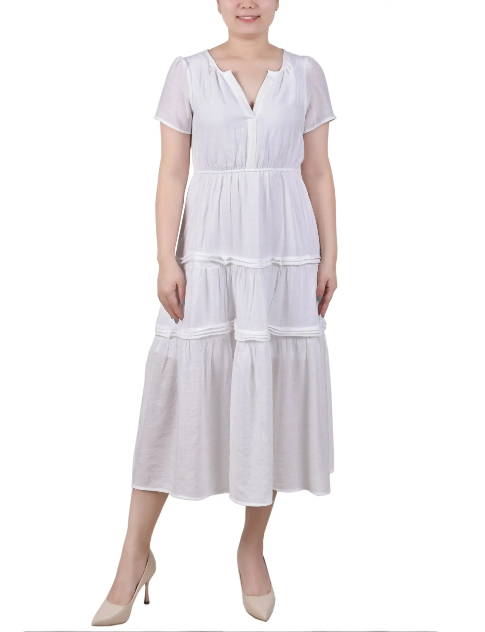 Ankle Length Short Sleeve Dress - Petite