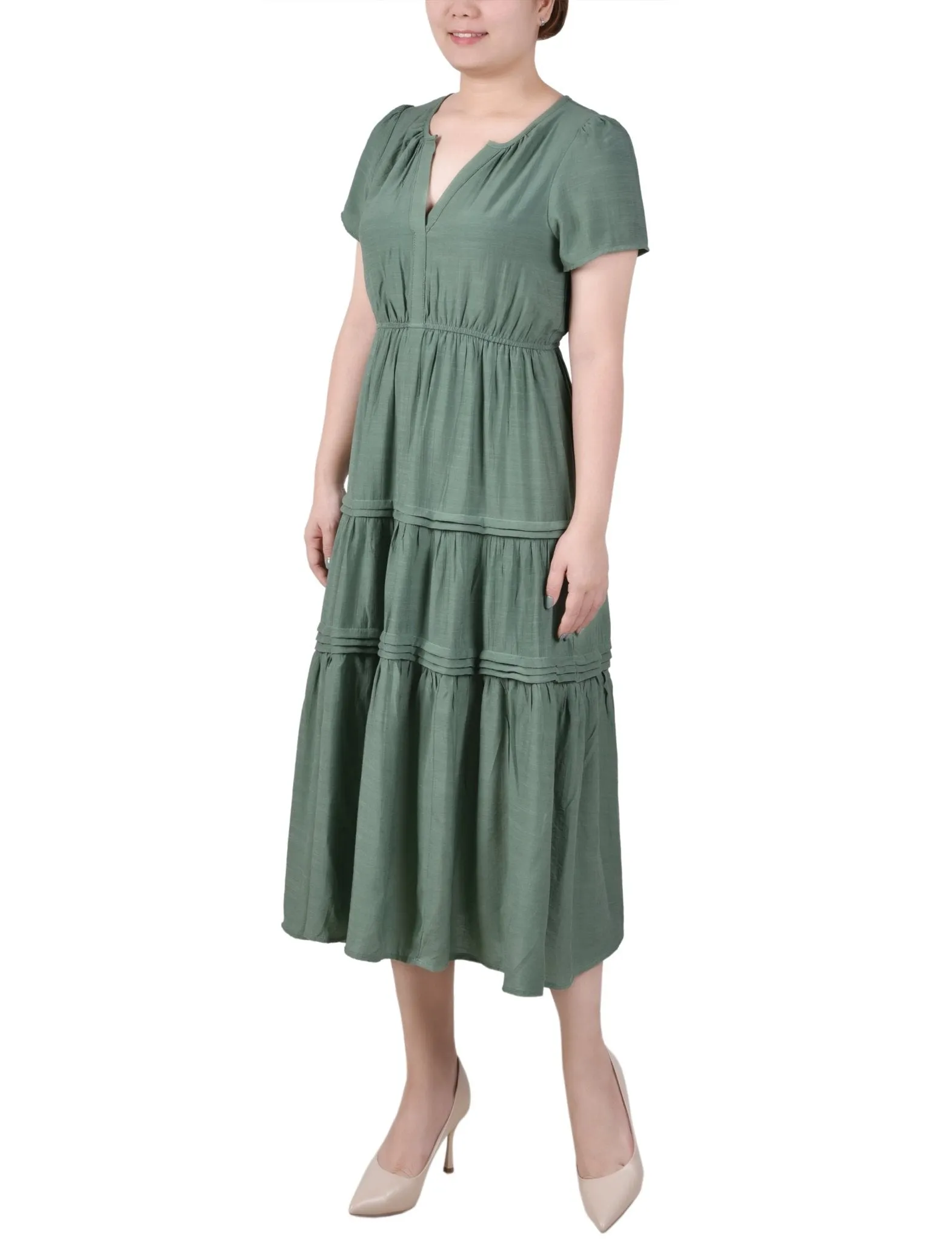 Ankle Length Short Sleeve Dress - Petite