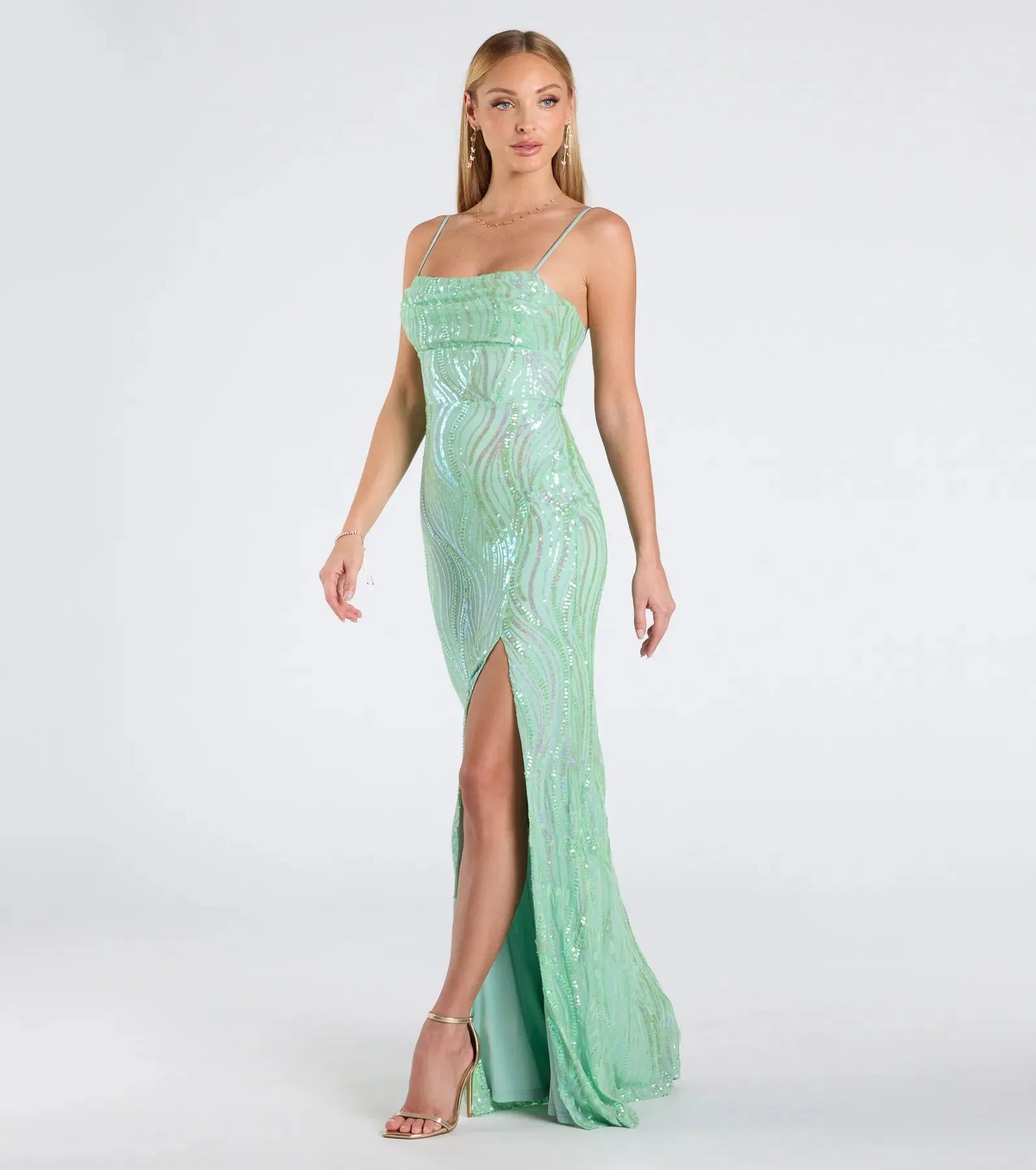 Ashleigh Lace-Up Corset Sequin Formal Dress