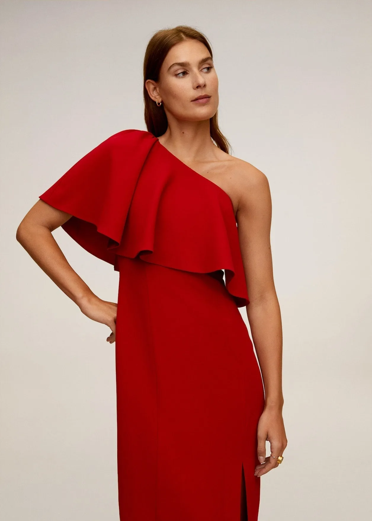 Asymmetrical Ruffle Midi Dress