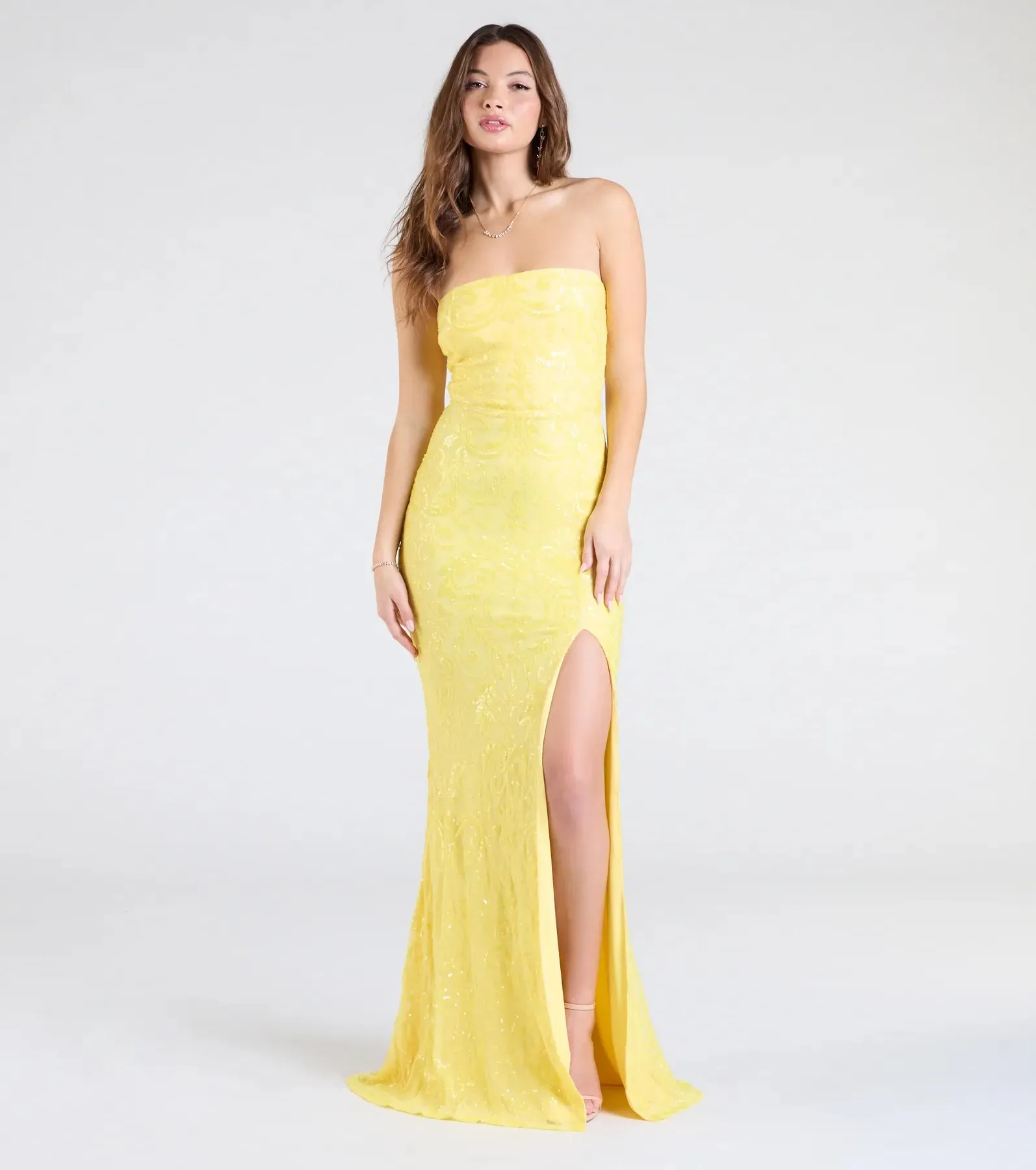 Barbara Strapless Slit Mermaid Sequin Formal Dress