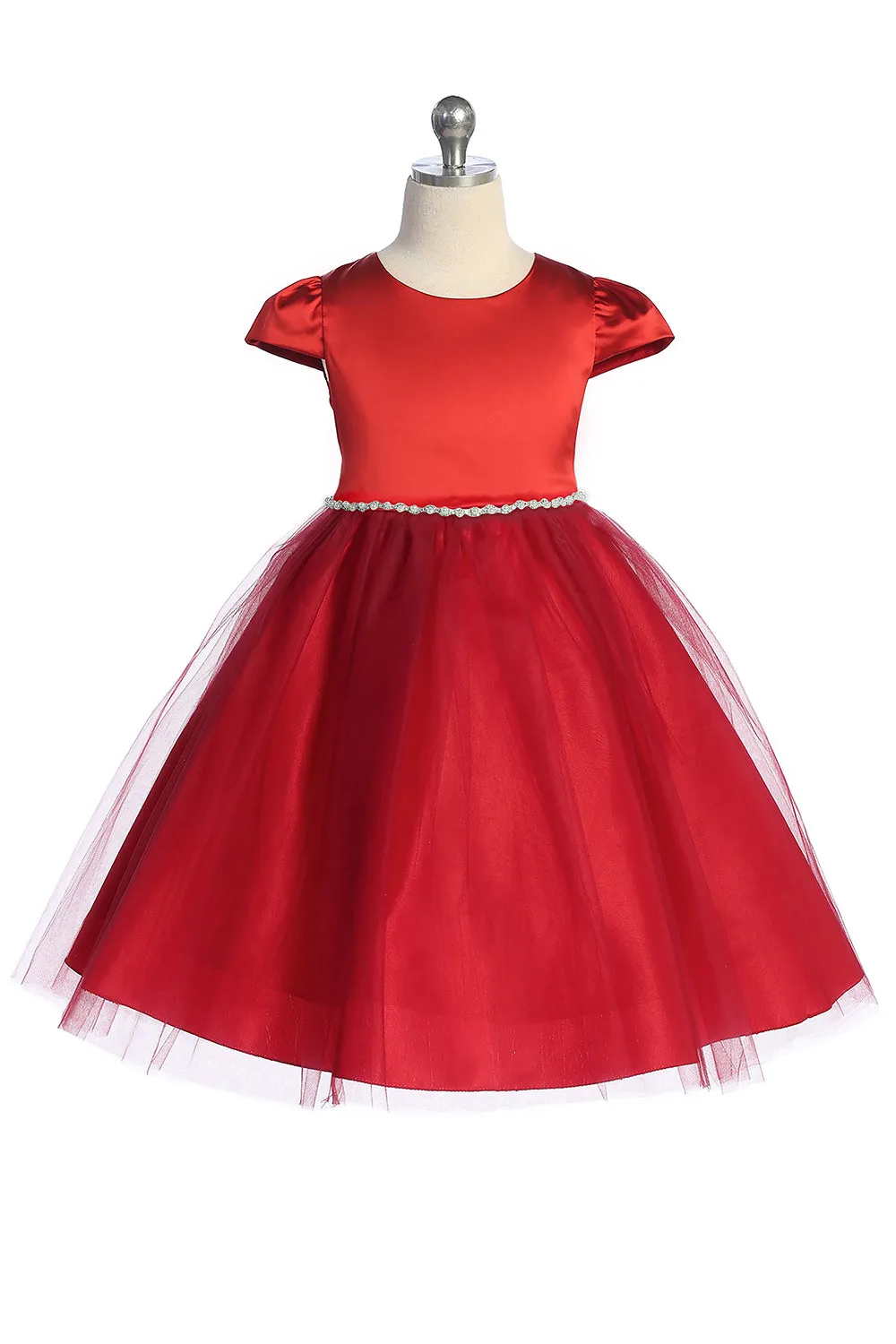 Big Girls Cap Sleeve Waistline Trim Satin Tulle Plus Size Dress 16.5-20.5