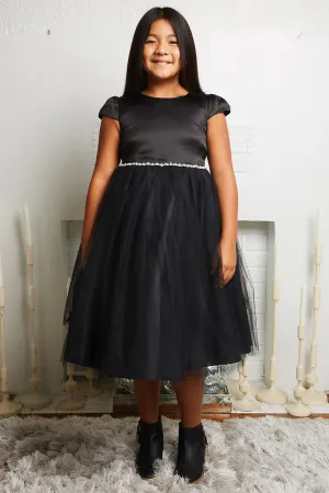 Big Girls Cap Sleeve Waistline Trim Satin Tulle Plus Size Dress 16.5-20.5