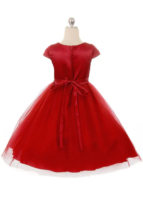 Big Girls Cap Sleeve Waistline Trim Satin Tulle Plus Size Dress 16.5-20.5