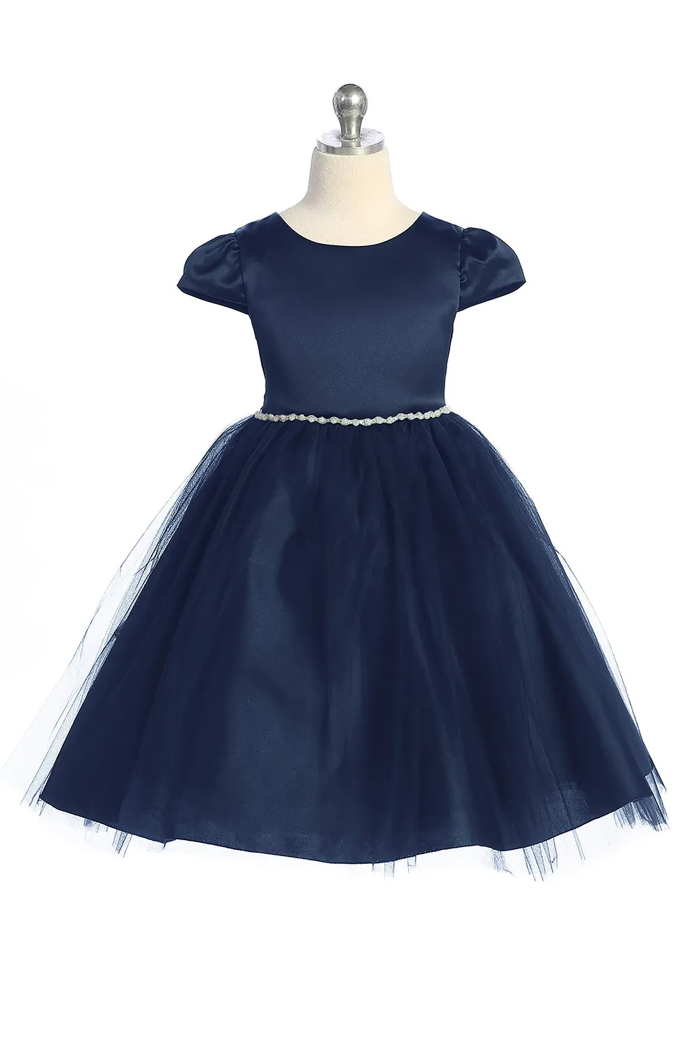 Big Girls Cap Sleeve Waistline Trim Satin Tulle Plus Size Dress 16.5-20.5