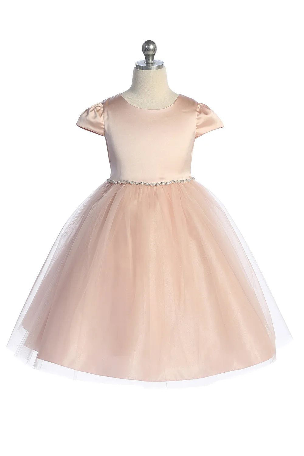 Big Girls Cap Sleeve Waistline Trim Satin Tulle Plus Size Dress 16.5-20.5