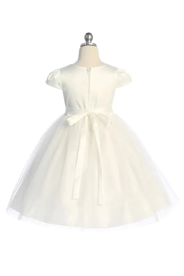 Big Girls Cap Sleeve Waistline Trim Satin Tulle Plus Size Dress 16.5-20.5