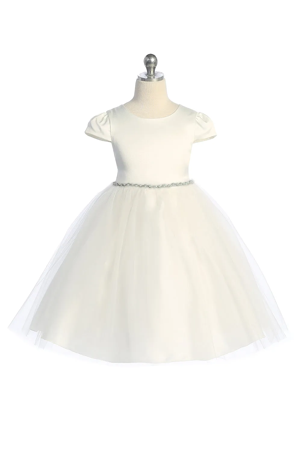 Big Girls Cap Sleeve Waistline Trim Satin Tulle Plus Size Dress 16.5-20.5