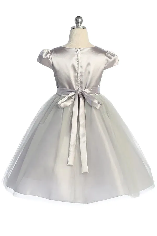 Big Girls Cap Sleeve Waistline Trim Satin Tulle Plus Size Dress 16.5-20.5
