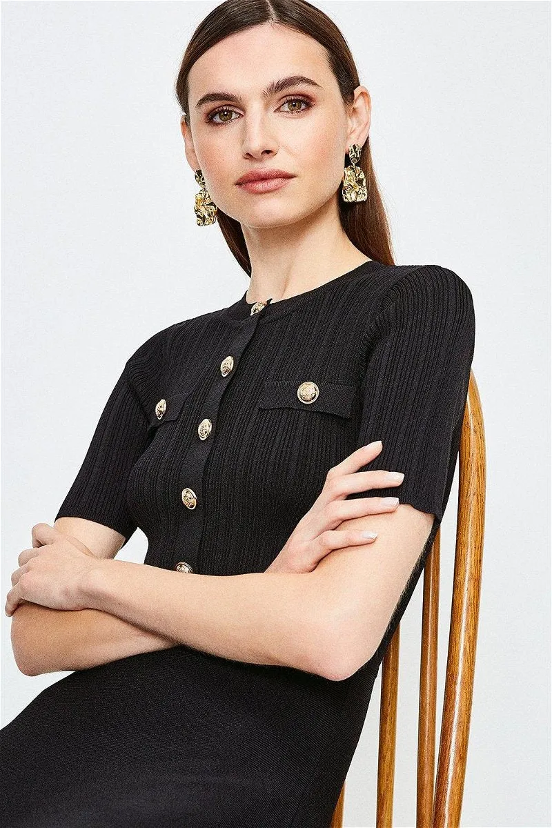 Black button detail dress
