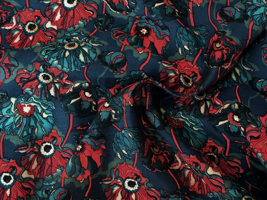 Blue Floral Premium Modal Chanderi Silk Fabric