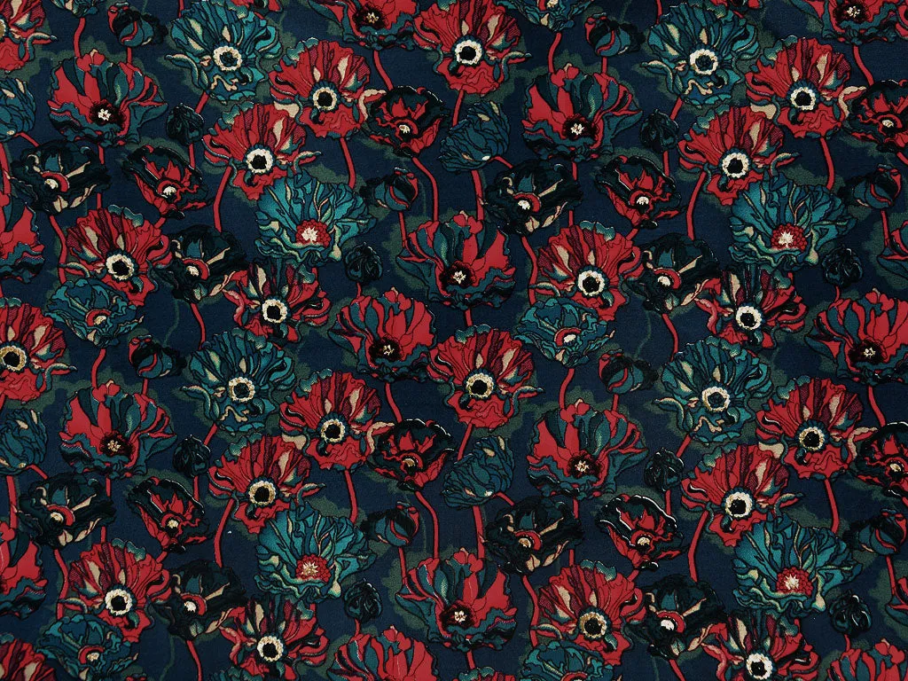 Blue Floral Premium Modal Chanderi Silk Fabric