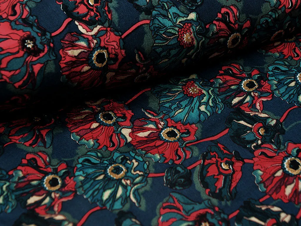 Blue Floral Premium Modal Chanderi Silk Fabric
