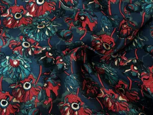 Blue Floral Premium Modal Chanderi Silk Fabric