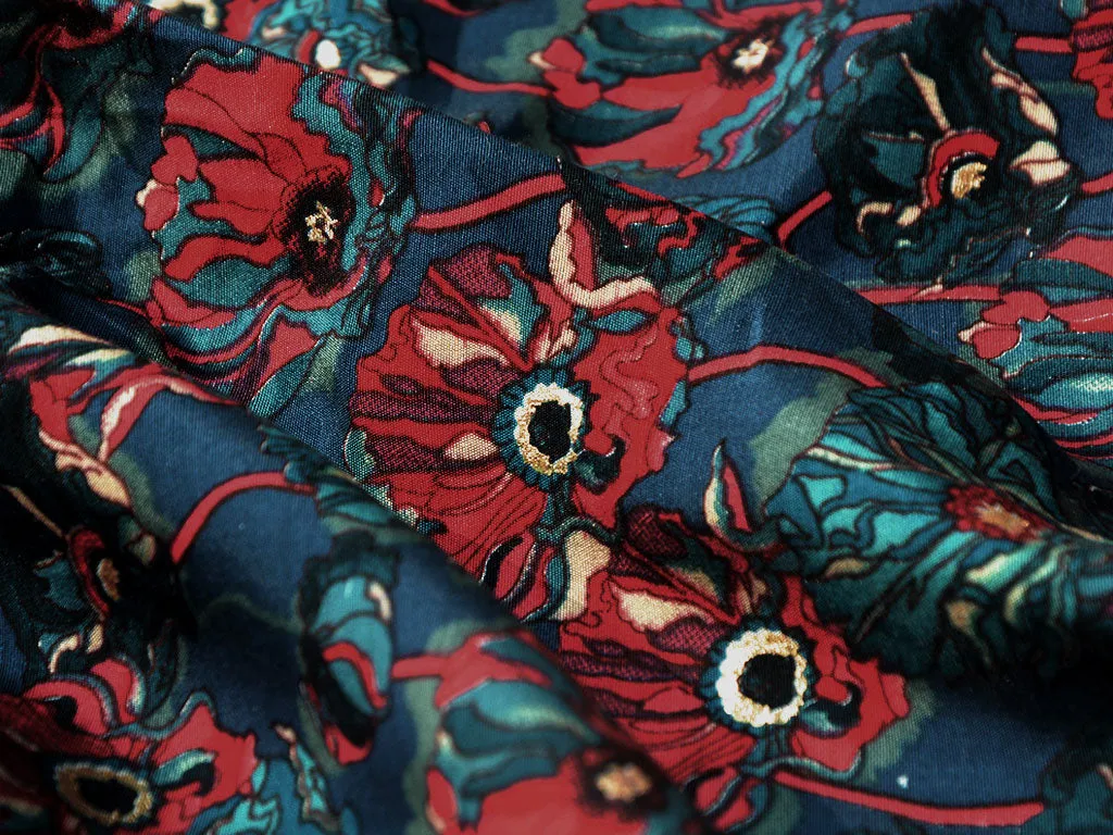 Blue Floral Premium Modal Chanderi Silk Fabric
