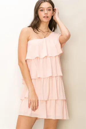 Blush Romantic Flair One-Shoulder Ruffled Mini Dress