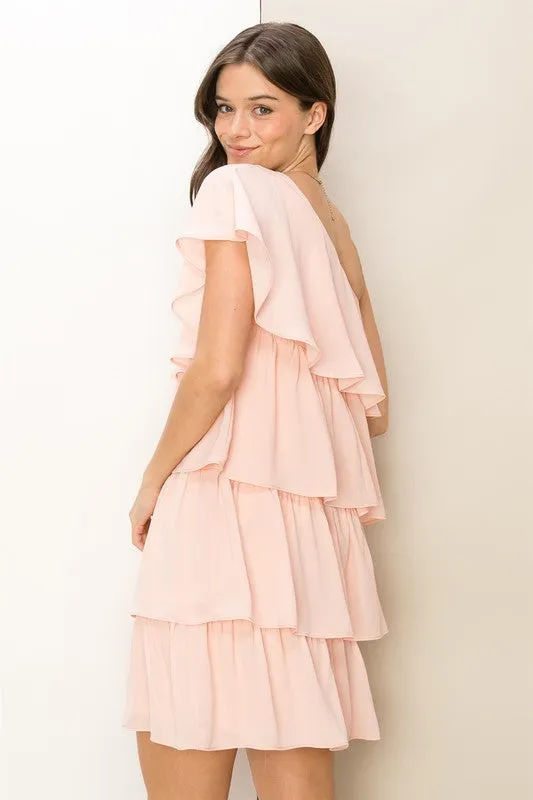 Blush Romantic Flair One-Shoulder Ruffled Mini Dress