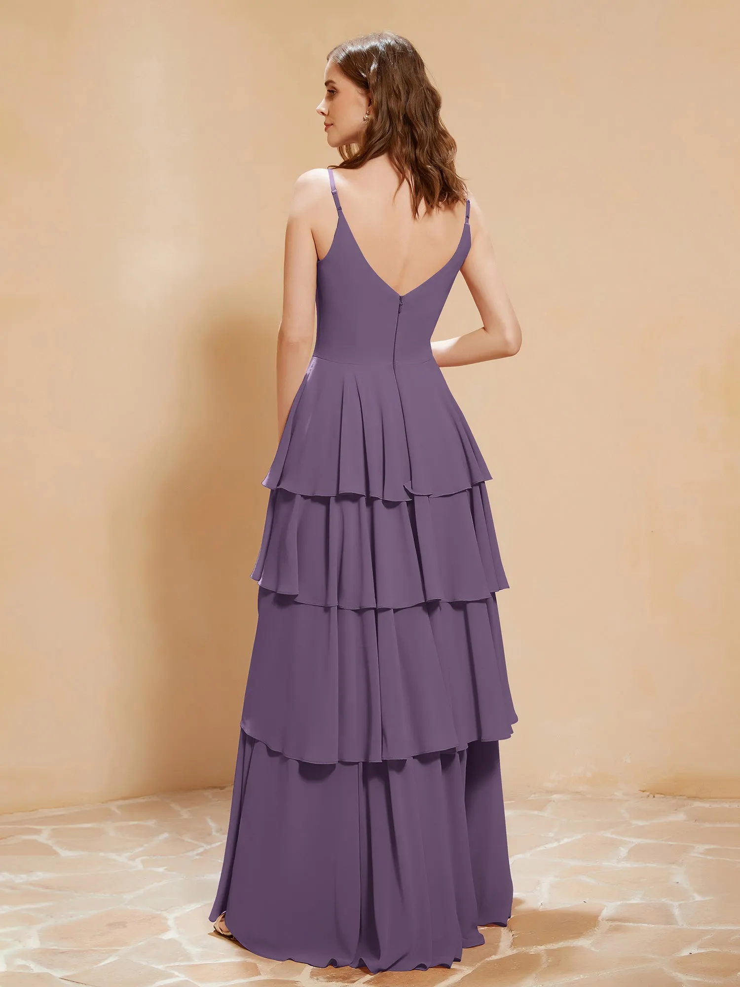 Boho V-neck Floor-length Dress Flowy Ruffles Plum Plus Size