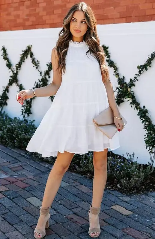 Breathable Sleeveless Round Neck Cotton Dress for Women in Chic Solid Colors