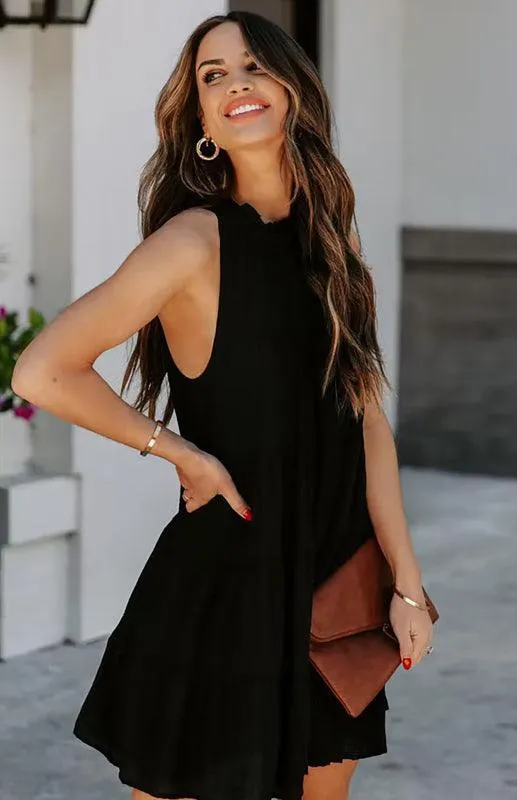 Breathable Sleeveless Round Neck Cotton Dress for Women in Chic Solid Colors