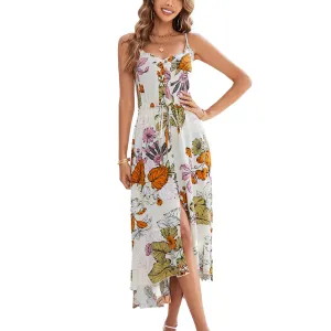 BROVAVE Women's 2024 Summer Casual Boho Sundress Polka Dot Spaghetti Strap V Neck Flowy Midi Dresses(008 Apricot#2, Medium)