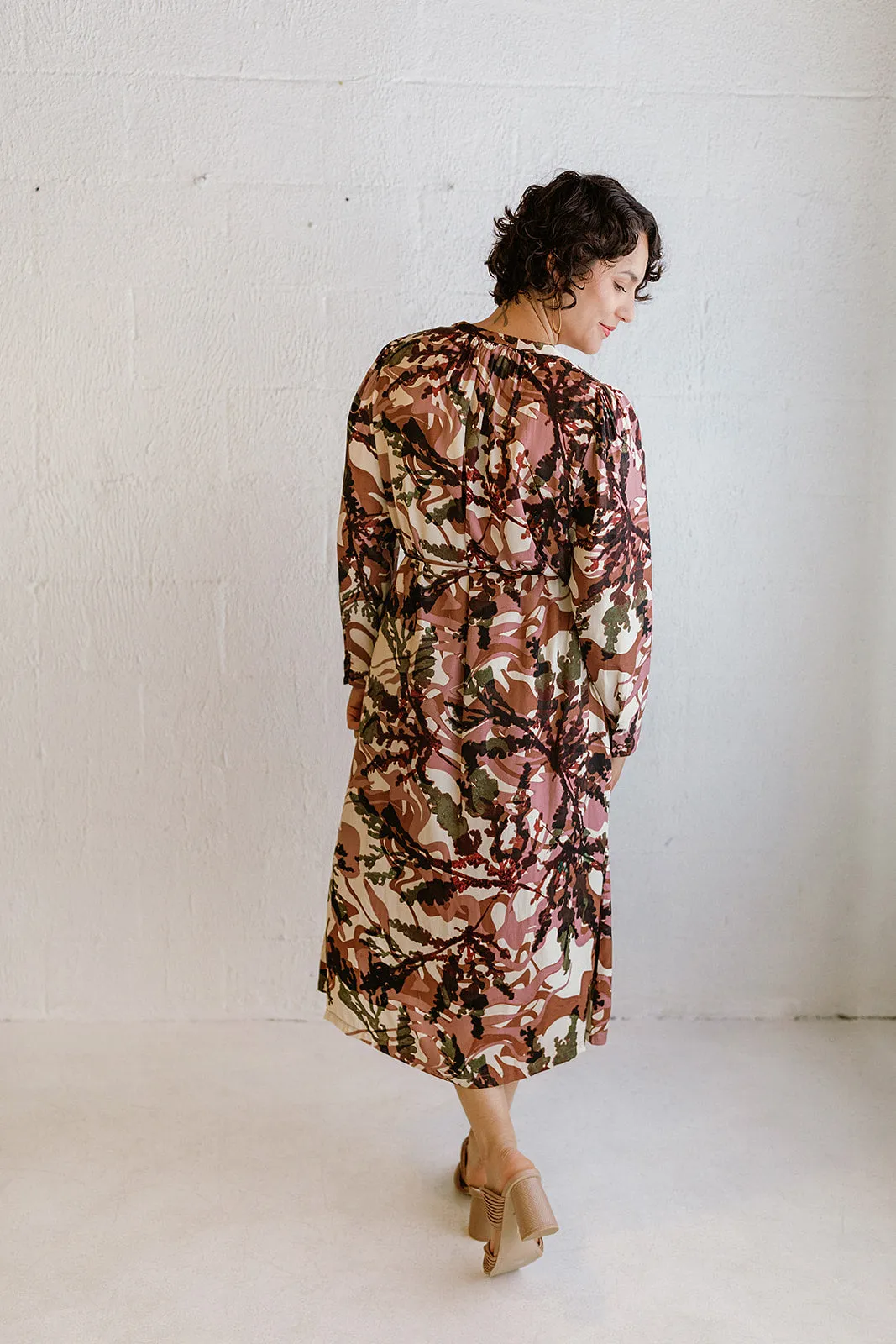 Button Down Printed Midi Dress