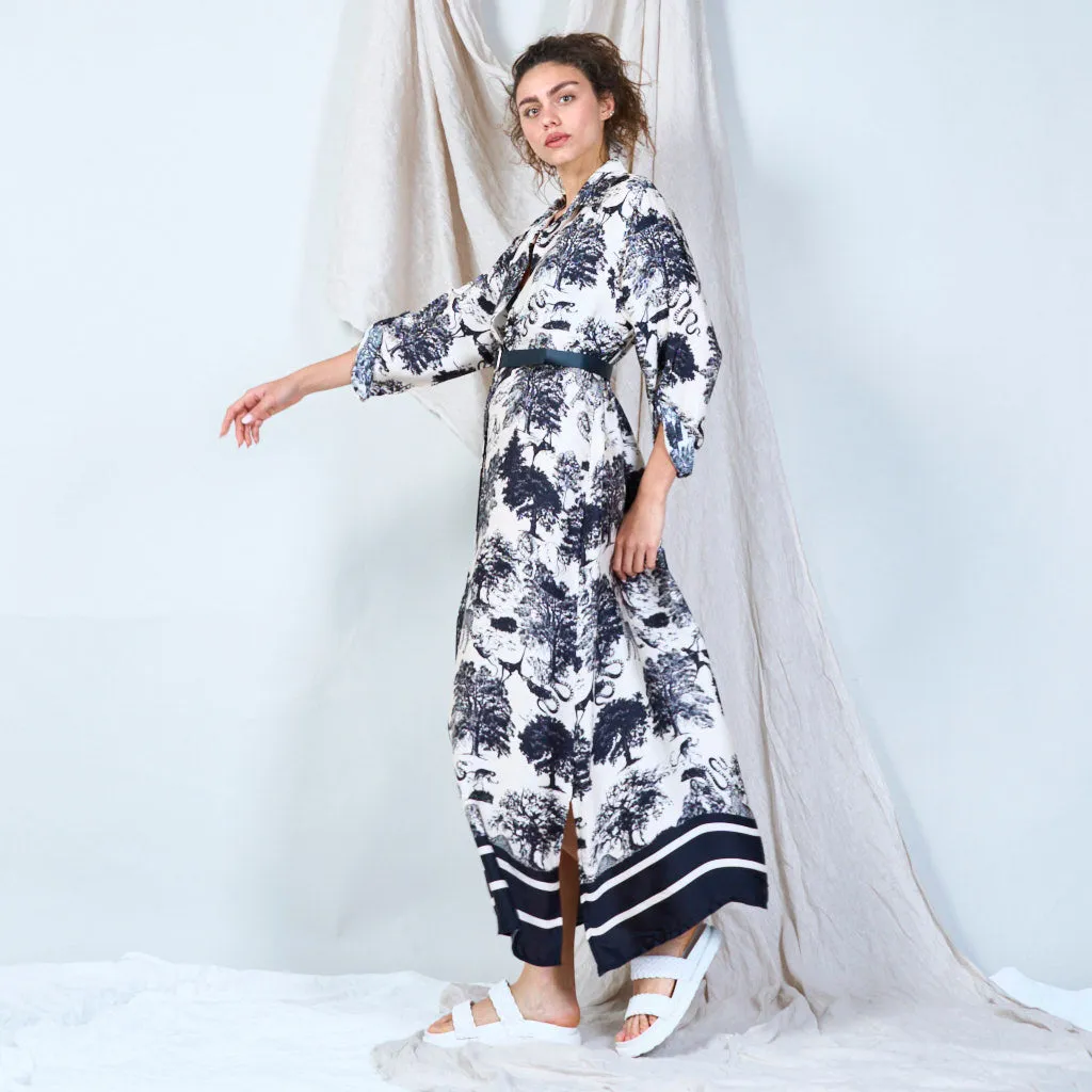 Buttoned front maxi dress with print toile de jouy wholesale