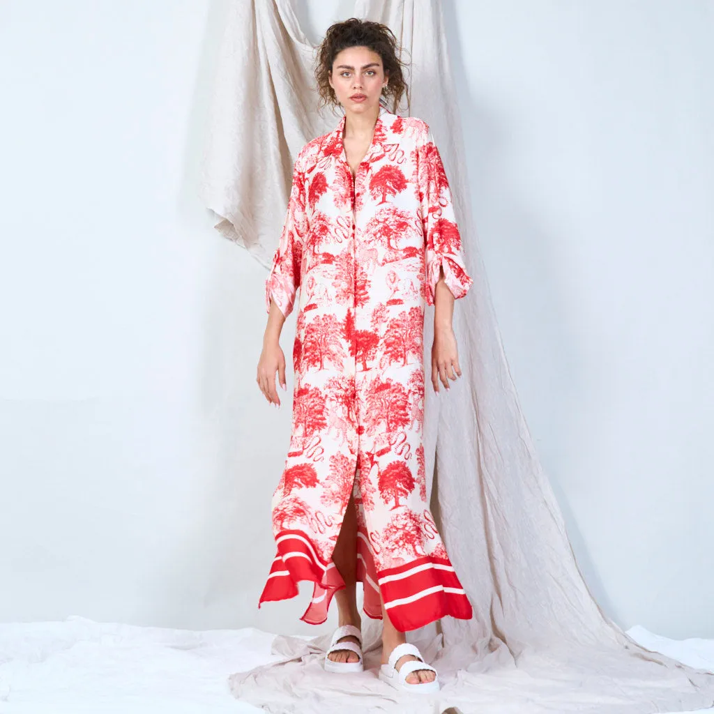 Buttoned front maxi dress with print toile de jouy wholesale