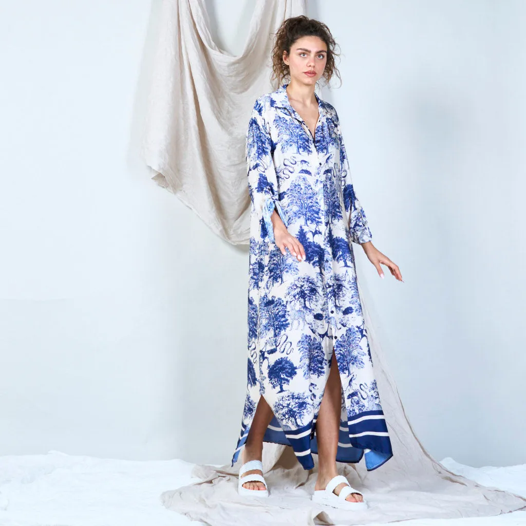 Buttoned front maxi dress with print toile de jouy wholesale