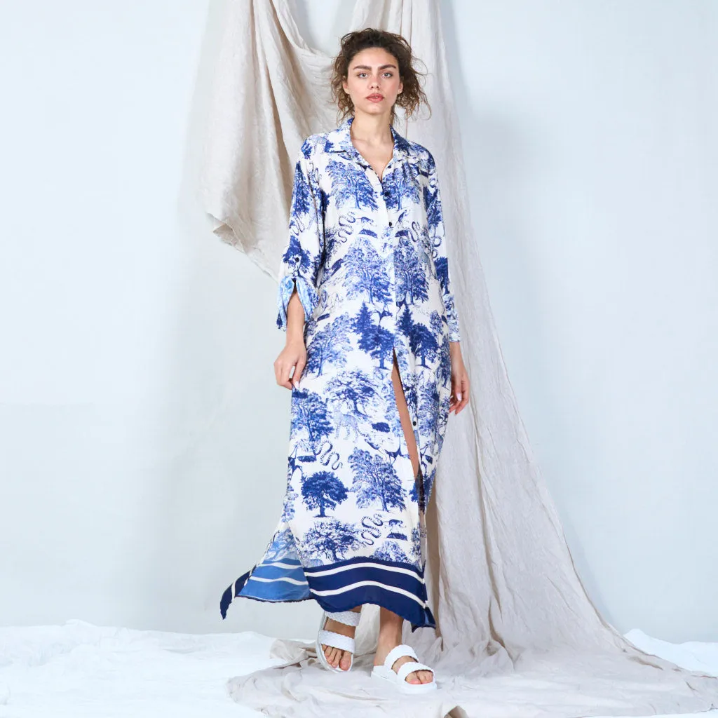 Buttoned front maxi dress with print toile de jouy wholesale