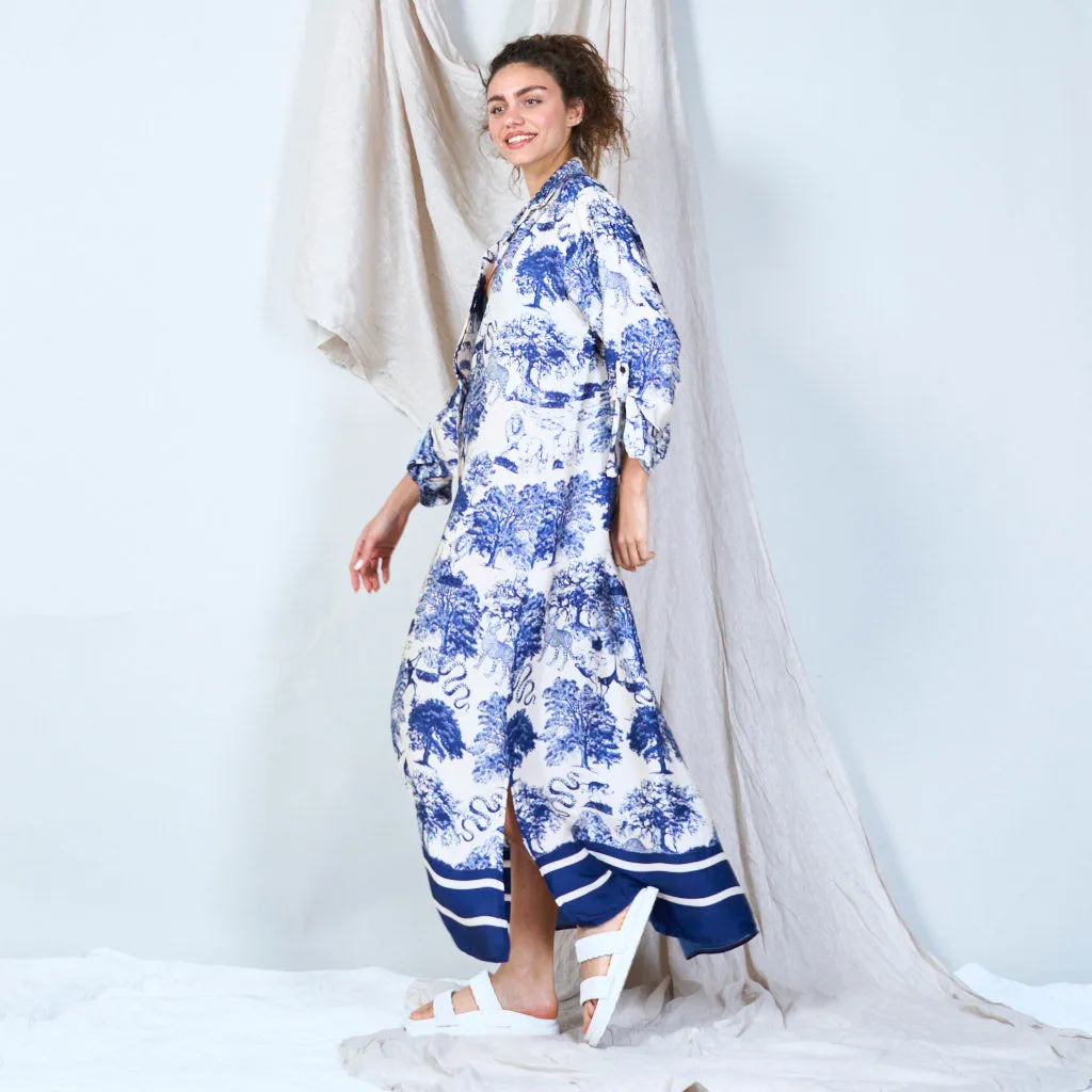 Buttoned front maxi dress with print toile de jouy wholesale