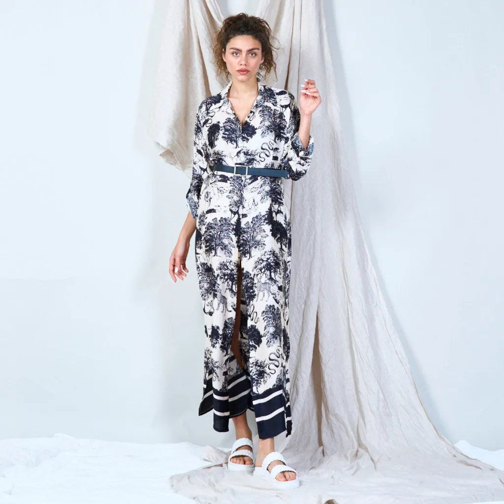 Buttoned front maxi dress with print toile de jouy wholesale
