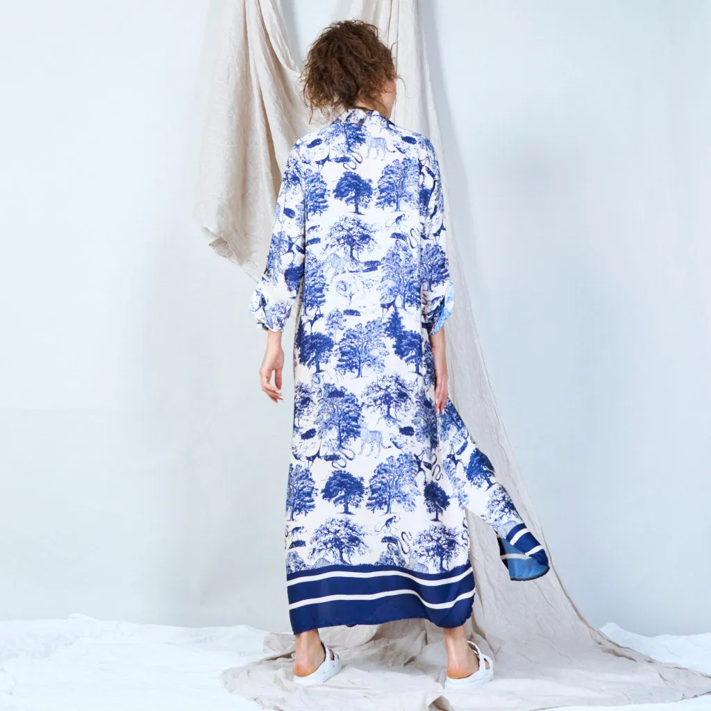 Buttoned front maxi dress with print toile de jouy wholesale