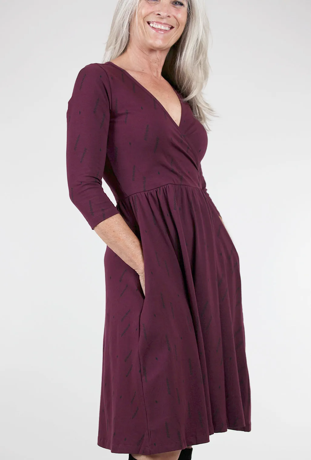 Callie L/S Wrap Dress, Dark Purple