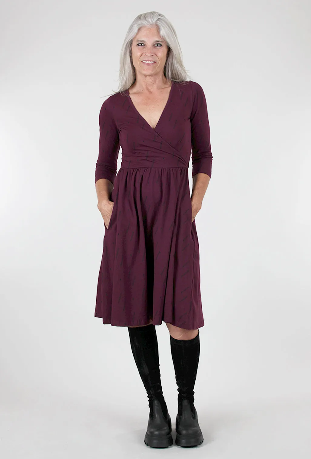 Callie L/S Wrap Dress, Dark Purple