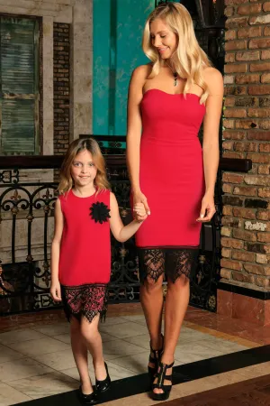 Cherry Red Stretchy Sleeveless Fancy Mommy and Me Party Dresses
