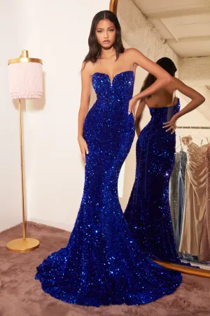CINDERELLA DIVINE CH151 Fitted Strapless Sequin Gown