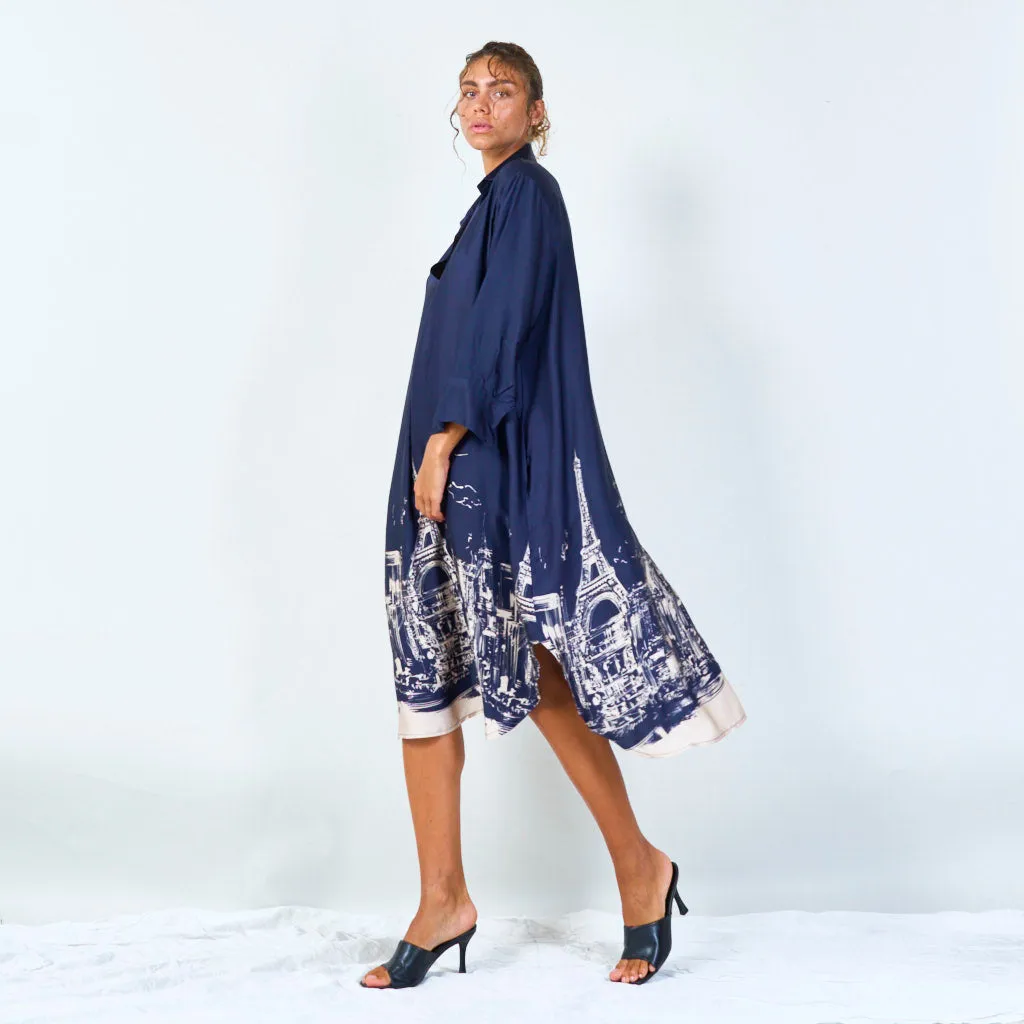 Cityscape print oversized shirt dress wholesale