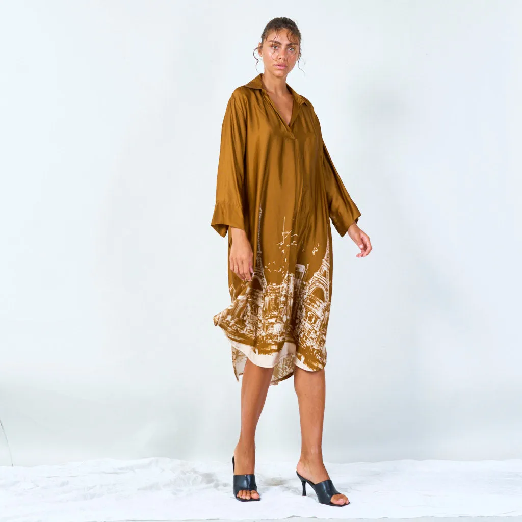 Cityscape print oversized shirt dress wholesale