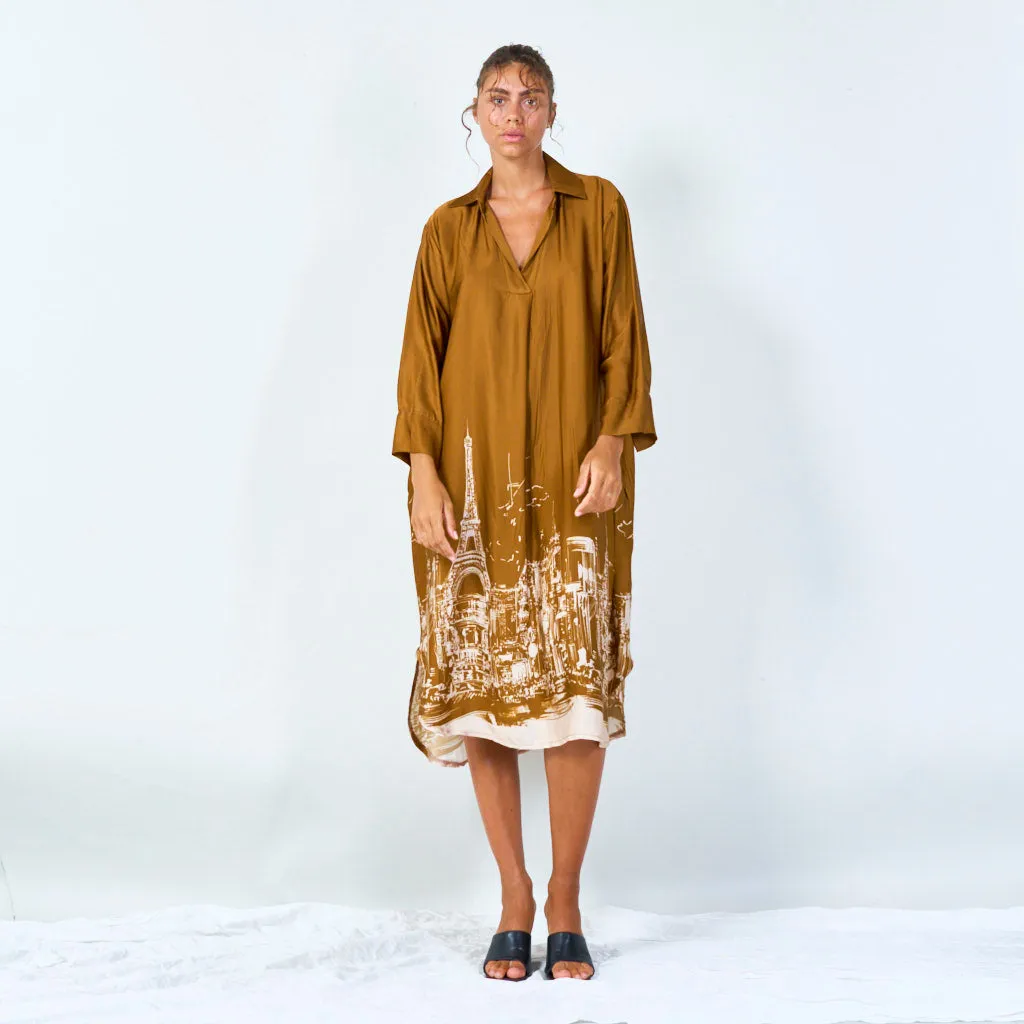 Cityscape print oversized shirt dress wholesale