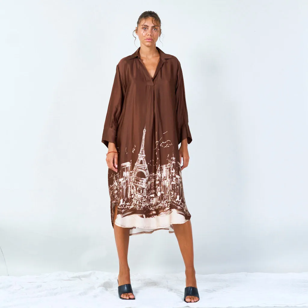 Cityscape print oversized shirt dress wholesale