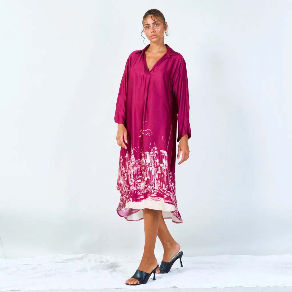 Cityscape print oversized shirt dress wholesale