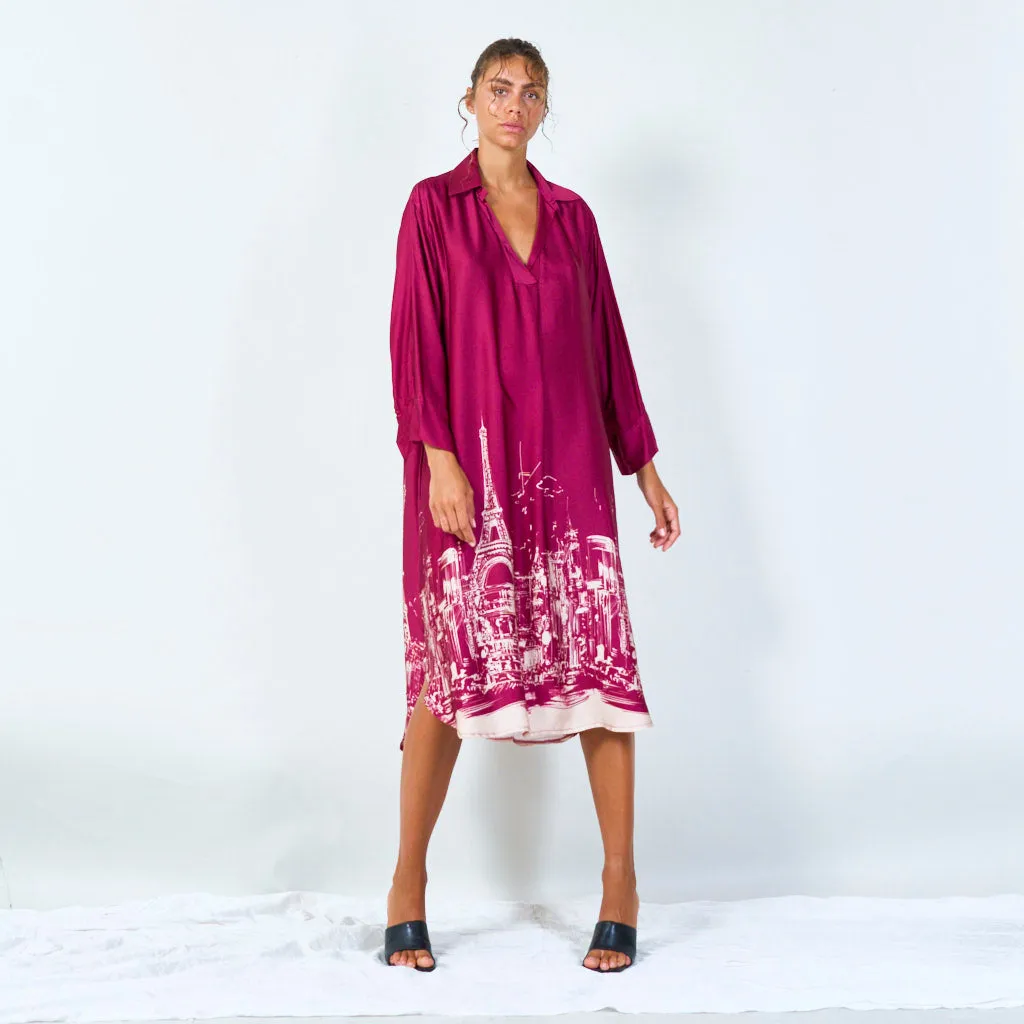 Cityscape print oversized shirt dress wholesale