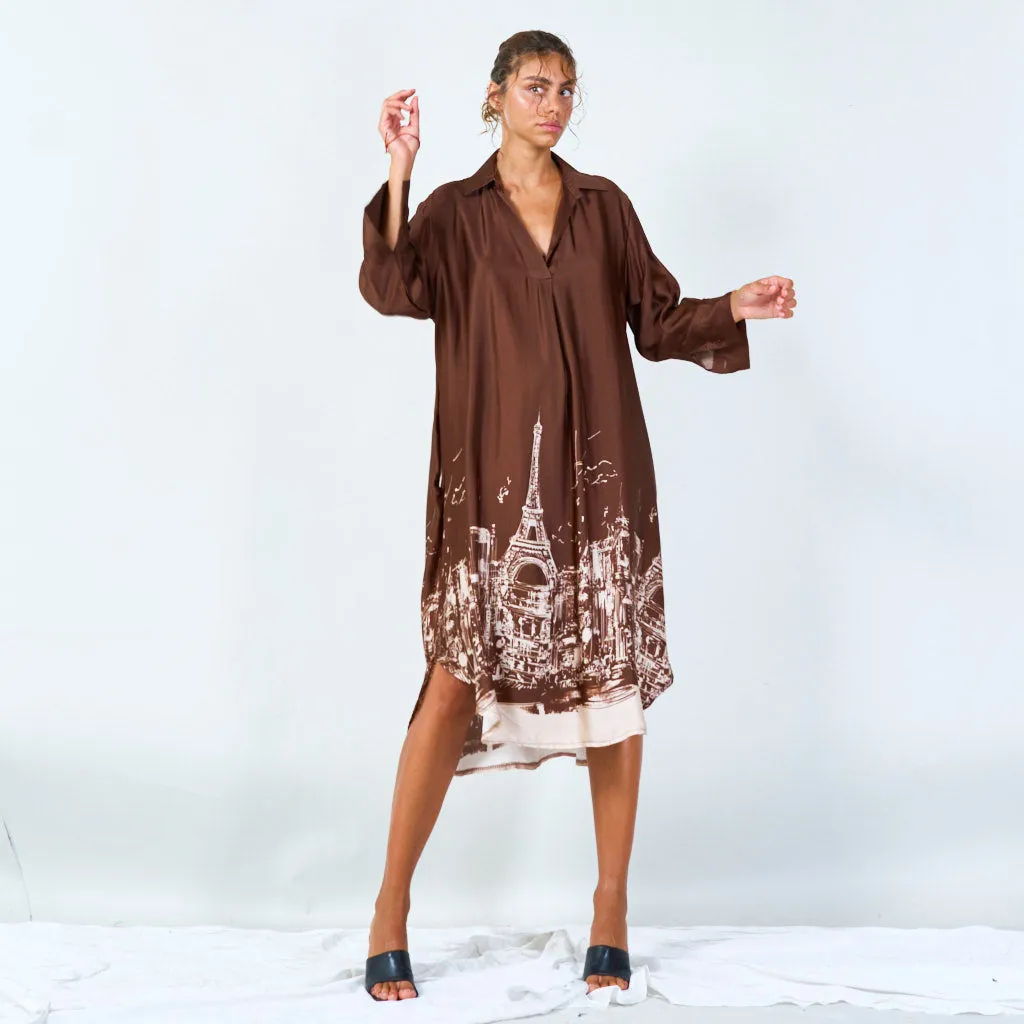 Cityscape print oversized shirt dress wholesale
