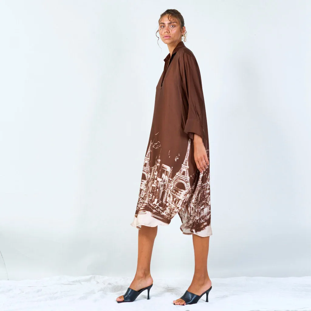 Cityscape print oversized shirt dress wholesale