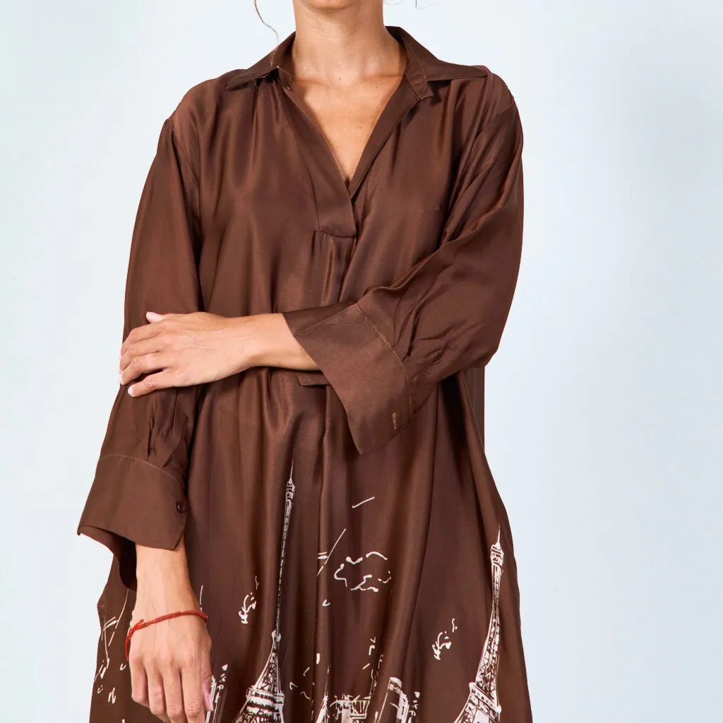 Cityscape print oversized shirt dress wholesale
