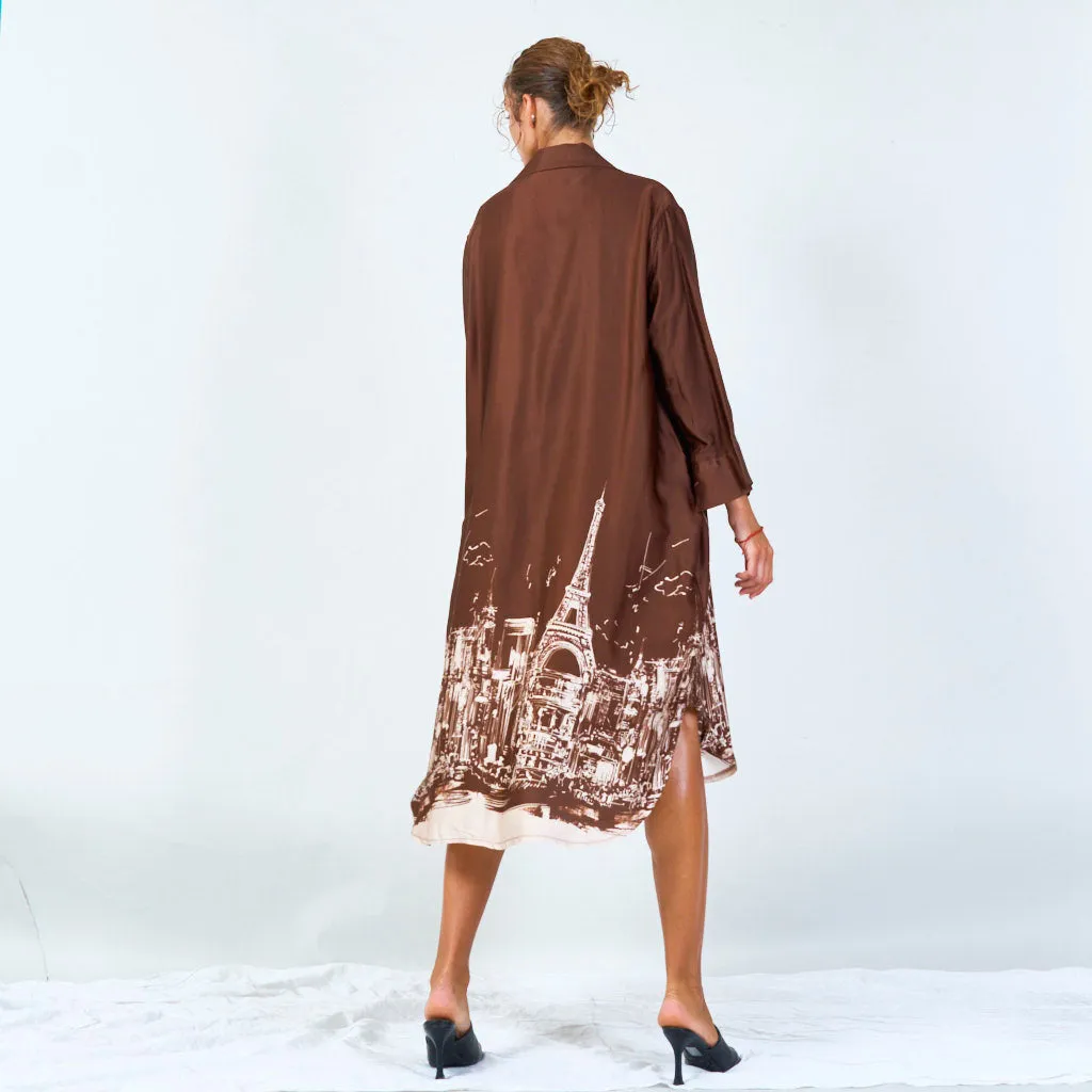 Cityscape print oversized shirt dress wholesale