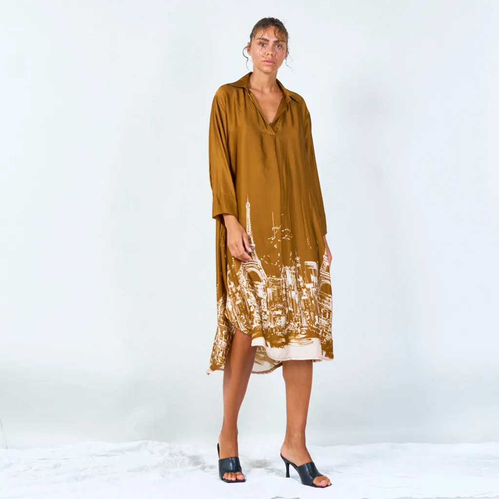 Cityscape print oversized shirt dress wholesale